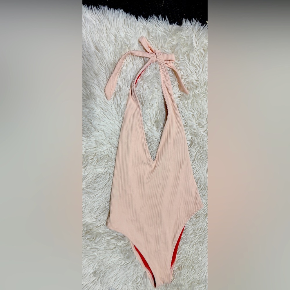 Aerie Women's Halter Neck One Piece - Cream and Red